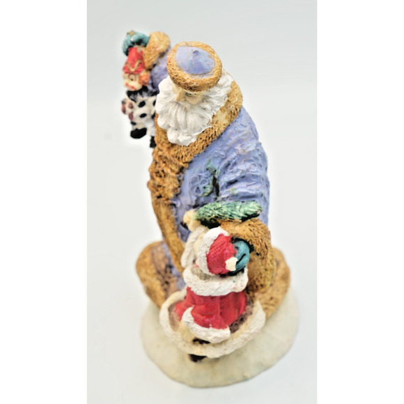 Vintage Santa Figurine w/ Child & Toy Bag – Blue Robe – 10" Tall Holiday Decor - Picture 4 of 7